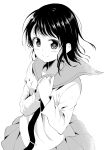  1girl attsun_(atsushi_jb) hands_on_own_chest highres monochrome necktie onodera_kosaki school_uniform short_hair 