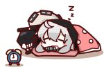  1girl =_= ahoge alarm_clock blanket blush chibi clock drooling fang hood jacket kantai_collection nuu_(nu-nyu) open_mouth re-class_battleship shinkaisei-kan short_hair silver_hair sleeping tail zzz 