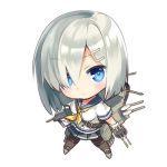  1girl blue_eyes cannon chibi hair_ornament hairclip hamakaze_(kantai_collection) kantai_collection looking_at_viewer lowres machinery neckerchief rei_(rei&#039;s_room) school_uniform serafuku short_hair silver_hair skirt solo 