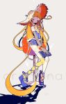  1girl book dress hat highres long_hair orange_eyes orange_hair orangina personification shikimi_(yurakuru) simple_background solo thigh-highs very_long_hair 