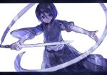  1girl asahikawa_hiyori black_hair bleach blue_eyes kuchiki_rukia short_hair solo sword weapon 