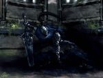  1boy armor artorias_the_abysswalker dark highres knight souls_(from_software) sword trancendental_raccoon weapon 