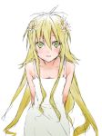  1girl arms_behind_back blonde_hair daisy dress flower gokurakuin_sakurako green_eyes hair_flower hair_ornament kusano leaning_forward long_hair looking_at_viewer messy_hair official_art older sekirei simple_background sketch solo sundress tagme very_long_hair white_background 