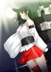  1girl bare_shoulders black_hair cannon detached_sleeves hair_over_one_eye highres kantai_collection machinery niwatazumi red_eyes skirt solo wide_sleeves yamashiro_(kantai_collection) 