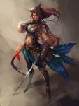  1girl armor blue_eyes fuji_q gauntlets hat long_hair original rapier redhead solo sword weapon 