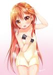  1girl aihara_enju black_bullet blush flat_chest heart heart-shaped_pupils long_hair looking_at_viewer mvv naked_towel open_mouth orange_eyes orange_hair solo symbol-shaped_pupils towel wet 