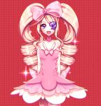  1girl blonde_hair blue_eyes bow dress eyepatch hair_bow harime_nui kill_la_kill long_hair open_mouth pink_bow pink_dress smile solo strapless_dress tangel twintails 