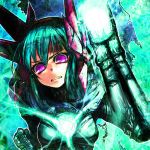  1girl commentary_request green_hair kotoba_noriaki original pixiv_card_battler solo violet_eyes 