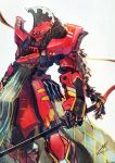  mecha no_humans original red simple_background solo sword total weapon 