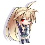  1girl blush_stickers borrowed_character chibi hinomaru_(kotoba) katami_shinta long_hair looking_at_viewer original red_eyes scar simple_background skirt solo white_background 