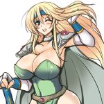  1girl blonde_hair blue_eyes breasts celes_chere cleavage final_fantasy final_fantasy_vi headband huge_breasts long_hair looking_at_viewer lowres shoulder_pads solo winnk yasakani_an 