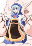  1girl blue_eyes blue_hair blush_stickers clenched_hand highres kumoi_ichirin s_katsuo serious touhou unzan wide_sleeves 