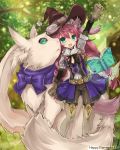  1girl animal animal_ears book boots braid gloves green_eyes hat kuuyasatuki long_hair long_sleeves open_mouth original purple_hair smile solo standing thigh-highs thigh_boots twin_braids witch_hat 