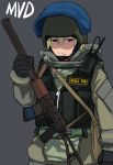  :&lt; androgynous as_val assault_rifle blonde_hair blue_eyes gun helmet kevlar_vest lvi original radio rifle russia shaded_face simple_background solo tactical_clothes weapon 