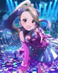  1girl artist_request bracelet brown_hair fingerless_gloves gloves idolmaster idolmaster_million_live! jewelry minase_iori musical_note official_art pink_eyes ponytail skirt 