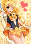  blonde_hair cure_honey happinesscharge_precure! heart jewelry long_hair oomori_yuuko ponytail ribbon staff wink yellow_eyes 