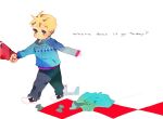  1boy blonde_hair bow character_request child engrish holding_hands jacket naoko_(juvenile) ranguage sleeves_past_wrists solo_focus south_park tagme walking 