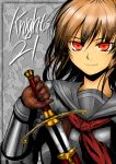 1girl brown_hair commentary_request highres kotoba_noriaki original pixiv_card_battler red_eyes school_uniform serafuku solo sword weapon 