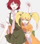  2girls blonde_hair blush dangan_ronpa dgrpak freckles japanese_clothes kimono koizumi_mahiru long_hair multiple_girls necktie open_mouth redhead saionji_hiyoko short_hair super_dangan_ronpa_2 twintails 