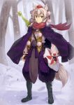  1girl adapted_costume animal_ears bridal_gauntlets detached_sleeves highres hinami_(hinatamizu) inubashiri_momiji scarf sheath sheathed shield short_hair silver_hair smile solo sword tail touhou weapon wide_sleeves wolf_ears wolf_tail 