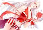 1girl blood breasts claw_(weapon) cleavage genderswap heather37 highres league_of_legends long_hair midriff navel red_eyes shorts smile solo vladimir white_background white_hair 