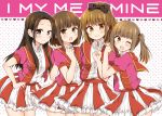  4girls :d ;d blush bow braid brown_eyes brown_hair dress_shirt frilled_skirt frills hair_bow hand_on_another&#039;s_shoulder hand_on_hip hands_on_another&#039;s_shoulder heart himegoto idol kuwahara_yuuki lineup long_hair multiple_girls ono_saki open_mouth polka_dot polka_dot_background polka_dot_bow puffy_short_sleeves puffy_sleeves real_life saotome_yuka seiyuu shirt short_hair short_sleeves skirt smile toujou_hisako tsukudani_norio twintails uniform wink 