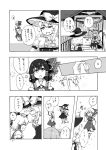  4girls broom hair_ribbon hakurei_reimu hakurei_reimu_(cosplay) horns ibuki_suika kirisame_marisa monochrome multiple_girls ribbon rumia shirane_koitsu sweeping touhou translation_request 