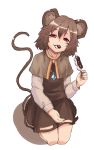  1girl animal_ears blush capelet eating food_in_mouth grey_hair jewelry mouse_ears mouse_tail nazrin pendant red_eyes short_hair simple_background skirt smile solo tail touhou white_background yunuki_uta 