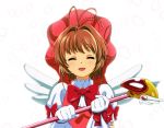  1girl brown_hair cardcaptor_sakura closed_eyes hiro_23_kura kinomoto_sakura magical_girl short_hair solo wand wings 