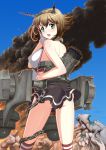  1girl bare_shoulders breasts brown_hair gloves green_eyes headgear highres kantai_collection mutsu_(kantai_collection) number10_(hagakure) personification short_hair skirt solo 