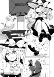  hair_ribbon hat kirisame_marisa monochrome ribbon rumia shirane_koitsu shrine torii touhou translation_request witch_hat 