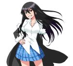  1girl april_fools bellezza_felutia black_hair blue_eyes breasts felutiahime heterochromia jacket long_hair original red_eyes shirt skirt solo trap 