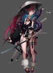  1girl black_hair blue_eyes braid dagger hat highres ming_(torga) mole original red_eyes redhead sheath small_breasts solo sword thighs weapon white_hair 