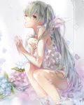  1girl flower green_eyes green_hair hatsune_miku long_hair sitting solo tukino_(panna) vocaloid wings 