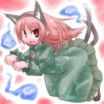  animal_ears cat_ears cat_tail dress fang ghost hair_down kaenbyou_rin kugelschreiber long_hair pointy_ears red_eyes red_hair redhead solo tail touhou 