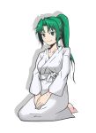  green_hair helping-hand higurashi_no_naku_koro_ni japanese_clothes kimono ponytail seiza sitting solo sonozaki_mion yukata 