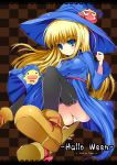  blonde_hair blue_eyes broom dress hat kishiki_kanmitsu long_hair panties solo thigh-highs thighhighs underwear witch_hat 