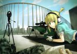  ear_protection gloves gou_(double_trigger) green_eyes gun headphones highres iris_(material_sniper) material_sniper ponytail pov rifle scope sleeves_rolled_up sniper_rifle sniper_team weapon 