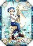  axis_powers_hetalia blonde_hair blue_eyes bubble cel_shading child elaborate_frame fish frame happy hat lucas_wilheim male riding sailor sailor_hat sailor_suit seahorse sealand_(hetalia) smile solo 