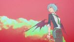  alternate_costume arabahama bat_wings blue_hair contemporary necktie open_clothes open_jacket red_eyes remilia_scarlet short_hair sleeves_folded_up solo touhou wings 
