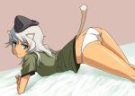  ass bed blue_eyes giuseppina_ciuinni grey_hair hat military military_uniform panties rison solo strike_witches tail underwear uniform 