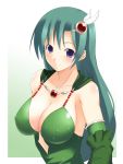  blue_eyes breasts cleavage detached_sleeves erect_nipples final_fantasy final_fantasy_iv green_hair hair_ornament highres koikeya large_breasts rydia smile solo 