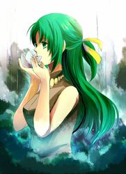  flower green_eyes green_hair higurashi_no_naku_koro_ni lowres ouri ribbon solo sonozaki_shion 