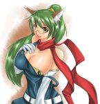  breasts elbow_gloves glasses gloves green_hair judge_martin large_breasts long_hair original ponytail scarf solo white_gloves yellow_eyes 