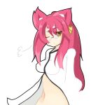  animal_ears blazblue brown_eyes cat_ears cat_eyes glasses kokonoe_(blazblue) labcoat long_hair pink_hair ponytail ribbon tanuki5 yellow_ribbon 