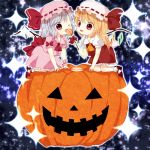  bad_id bat_wings blonde_hair flandre_scarlet hat jack-o'-lantern jack-o-lantern multiple_girls ponytail pumpkin purin_jiisan red_eyes remilia_scarlet short_hair siblings side_ponytail sisters touhou wings 