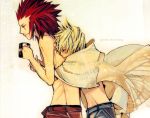 2boys axel blush closed_eyes happy kingdom_hearts love nobody roxas smile topless yaoi