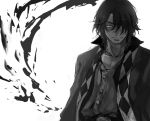  black_hair hair_over_one_eye long_hair male monochrome nod raven smile solo tales_of_(series) tales_of_vesperia 