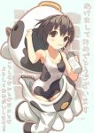  animal_costume brown_eyes brown_hair cow_costume cow_print drink drinking new_year one-piece_swimsuit school_swimsuit short_hair solo straw sweat swimsuit thermos zipper 
