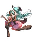  anatomical_nonsense bare_shoulders bat_wings boots dual_persona elbow_gloves falcoon gloves green_eyes green_hair head_wings headwings long_hair morrigan_aensland multiple_girls pantyhose short_hair time_paradox vampire_(game) wings young 
